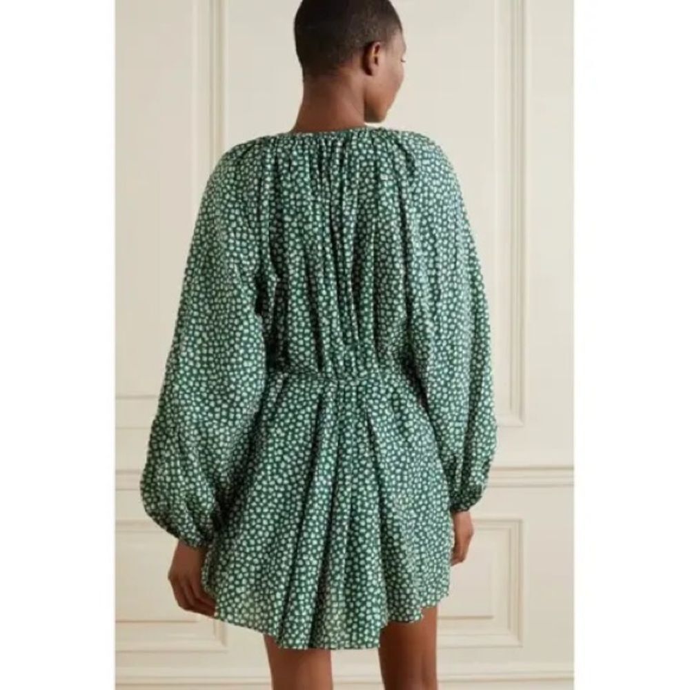 Matteau Silk Cotton Blend Voluminous Mini Dress Green White Floral Print - Picture 4 of 12